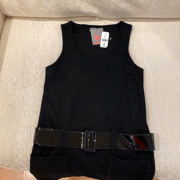 NWT. Love Wool Black Drop Waist Dress with Patent Belt & Front Pockets - Picture 11 of 16